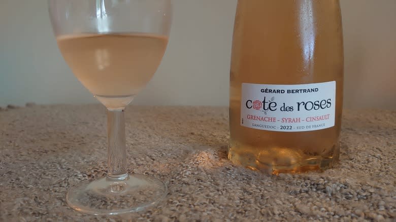 Rosé bottle and glass close up