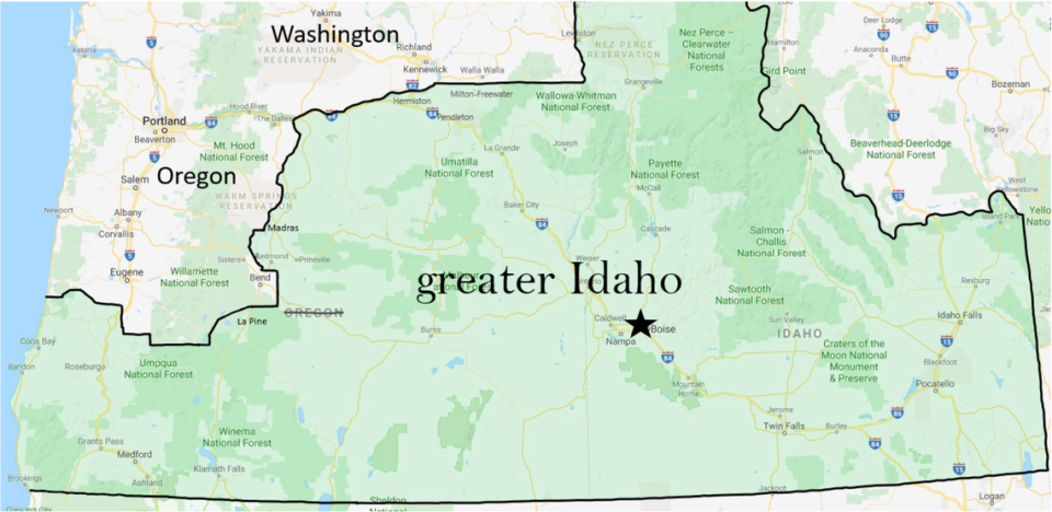 The initial plan for phase 1 of Greater Idaho would see the Idaho border stretch all the way west to the Pacific Ocean.