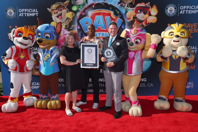 <p>Phillip Faraone/Getty</p> 'PAW Patrol: The Mighty Movie' receives their Guinness World Records certificate