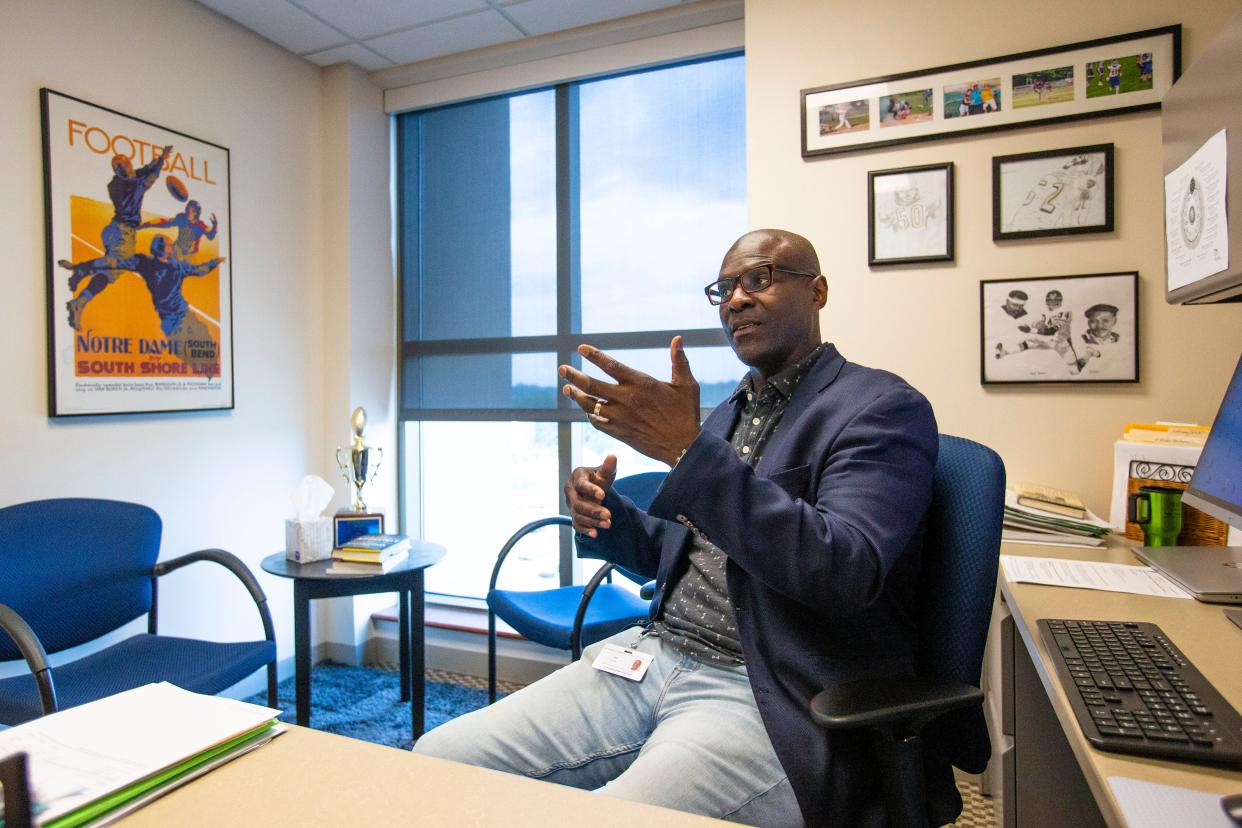 Milt Lee talks about plans for the future of South Bend school athletics in his office Friday, July 1, 2022 at the South Bend School Corporation headquarters in downtown South Bend. 