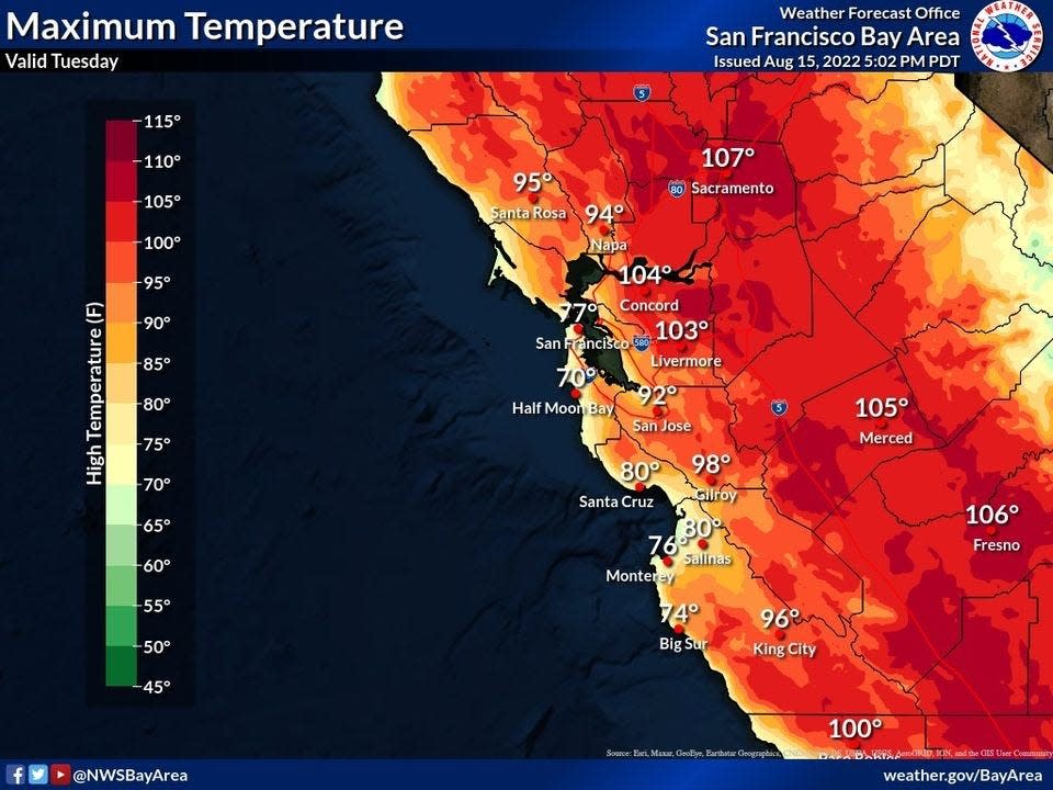 Forecasters are warning that a large swath of California’s interior will experience dangerously high temperatures.