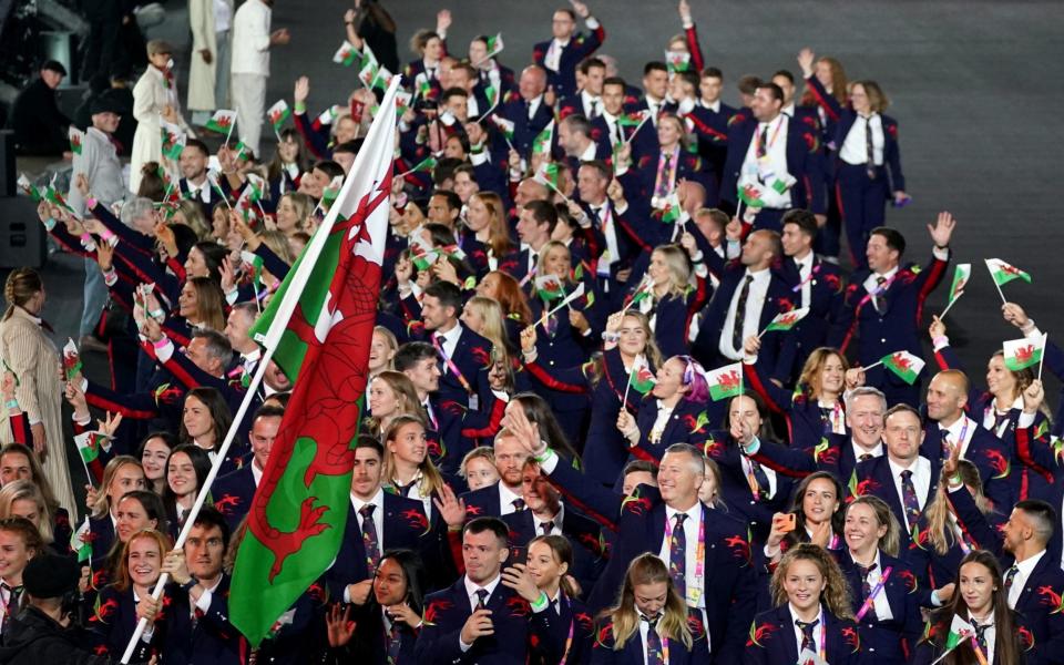 Geraint Thomas (left) of Team Wales as athletes parade during the opening ceremony of the Birmingham 2022 Commonwealth Games - PA