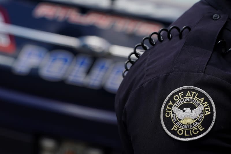 The Atlanta Police Department logo is seen on an Atlanta Police Department officer in Atlanta