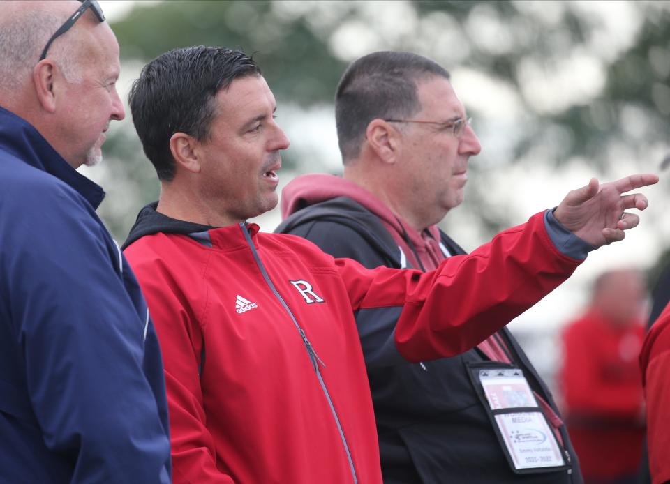 Former Bergen Catholic coach Nunzio Campanile on the sidelines to watch the game as Bergen Catholic downed Seton Hall Prep 38-28 in a back and forth battle at Seton Hall in West Orange, NJ on October 23, 2021.