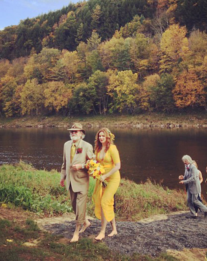 <b>Married: Amber Tamblyn and David Cross </b><br> The actress wore an offbeat yellow dress to wed her boyfriend David Cross, who is nearly 20 years older, at an outdoor ceremony in October.