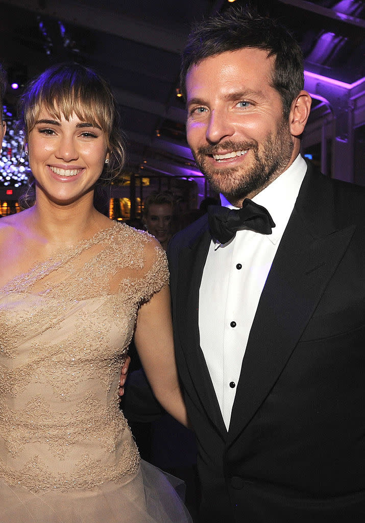 Closeup of Suki Waterhouse and Bradley Cooper