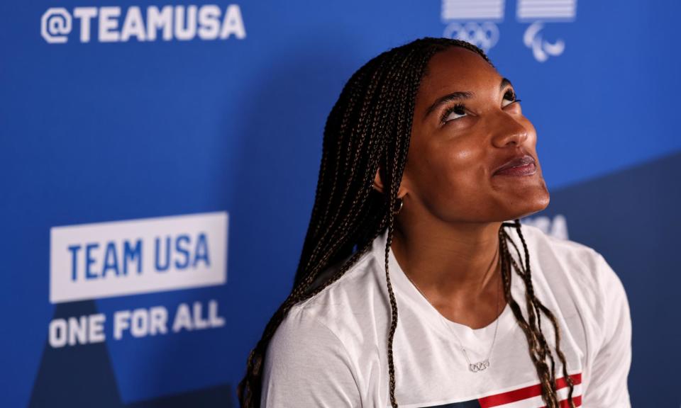 <span>Tara Davis-Woodhall’s comments on Team USA’s Olympic uniforms attracted worldwide attention. </span><span>Photograph: Dustin Satloff/Getty Images for the USOPC</span>