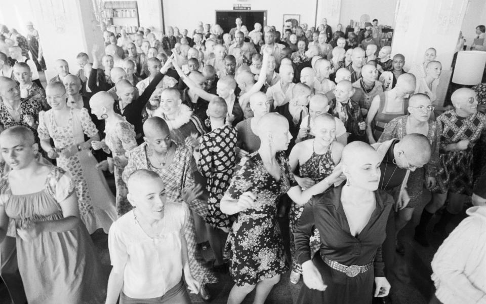 Synanon women, protesting by shaving their heads in Oakland, California - Bettmann