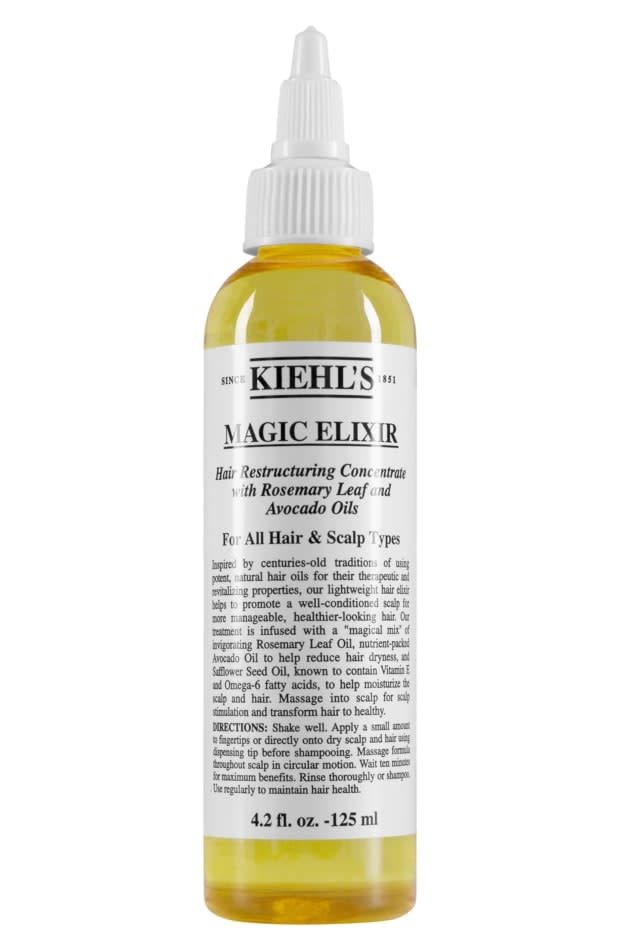 Kiehl's Magic Elixir Hair Restructuring Concentrate, $20, <a href="https://shop-links.co/1683392658116484246" rel="nofollow noopener" target="_blank" data-ylk="slk:available here;elm:context_link;itc:0;sec:content-canvas" class="link ">available here</a>.