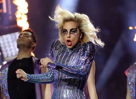 Singer Lady Gaga performs during the halftime show at Super Bowl LI between the New England Patriots and the Atlanta Falcons in Houston, Texas, U.S., February 5, 2017. REUTERS/Adrees Latif