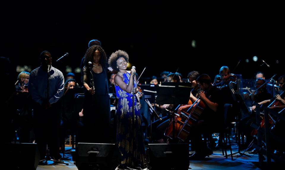 Syesha Mercado performing in the Sarasota Orchestra’s 2015 Orchestra in the Outfield concert at Ed Smith Stadium in Sarasota.