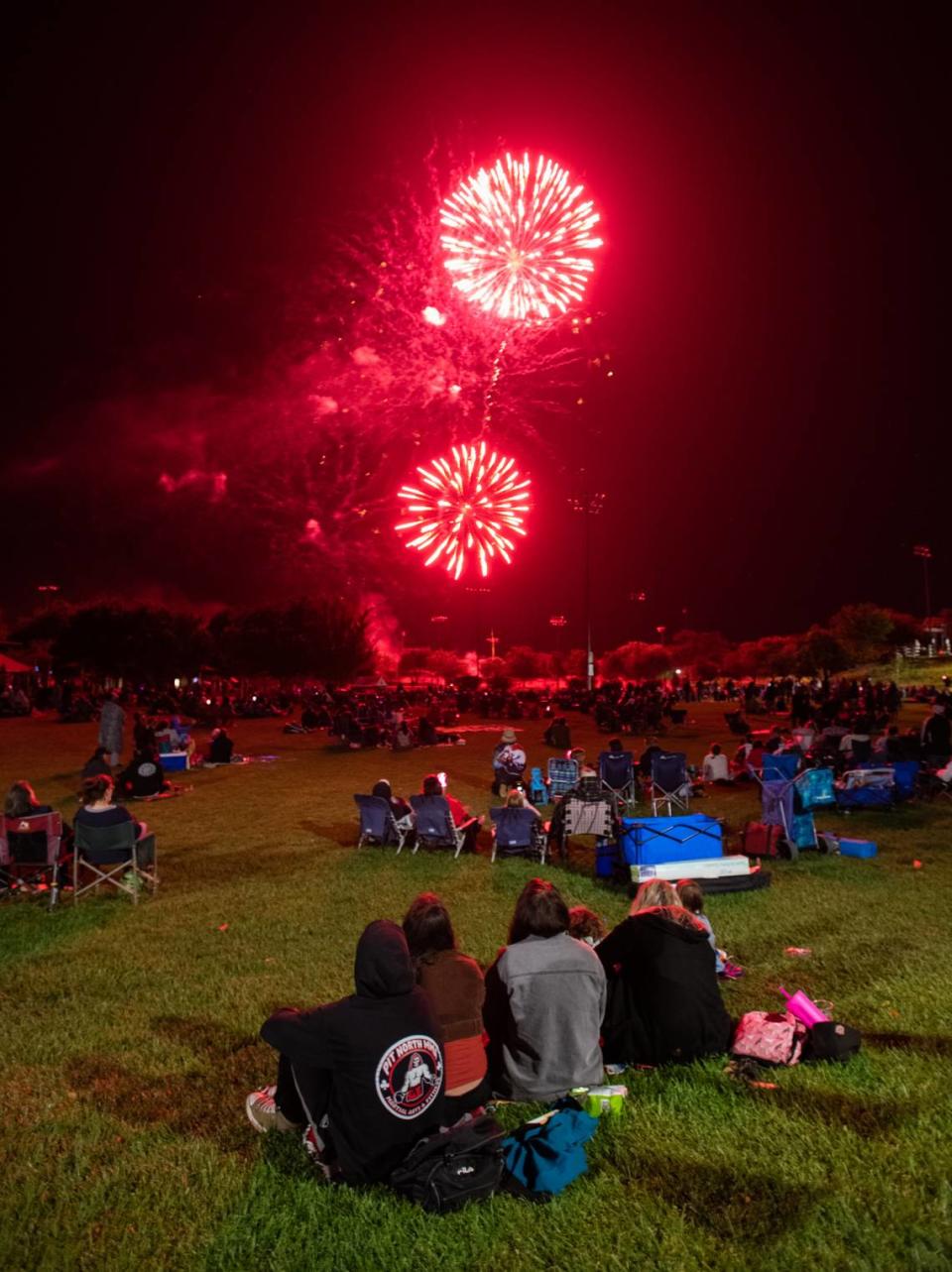 Fireworks light up the sky over Barney Schwartz Park in Paso Robles on Tuesday, July 4, 2023.