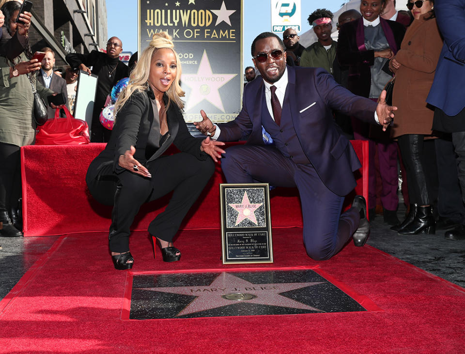 <p>The award-winning singer and actress had two reasons to celebrate on Thursday, as she received a star on the Hollywood Walk of Fame and turned 47. “I am so grateful,” Blige said during the ceremony. “On this day, my birthday, God put my name on a star.” Combs was on hand to speak on his good friend’s behalf. “We have been through a whole lot. We started from nothing,” he said. “What makes Mary special, she moves people with not just her voice but with who she is. She pours everything into a record and into a performance. Whatever she is going through, she knows she has a responsibility for those going through the same thing.” (Photo: Rich Polk/Getty Images for Netflix) </p>