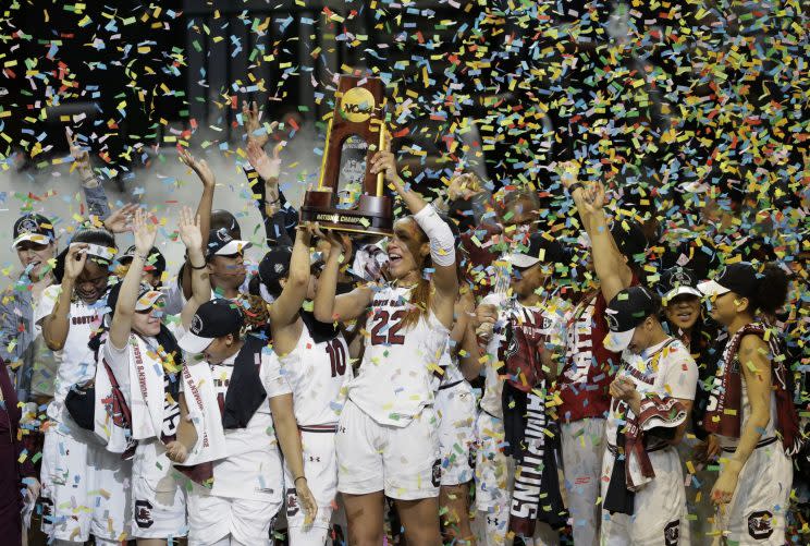 South Carolina won its first national title Sunday, beating Mississippi State. (AP)