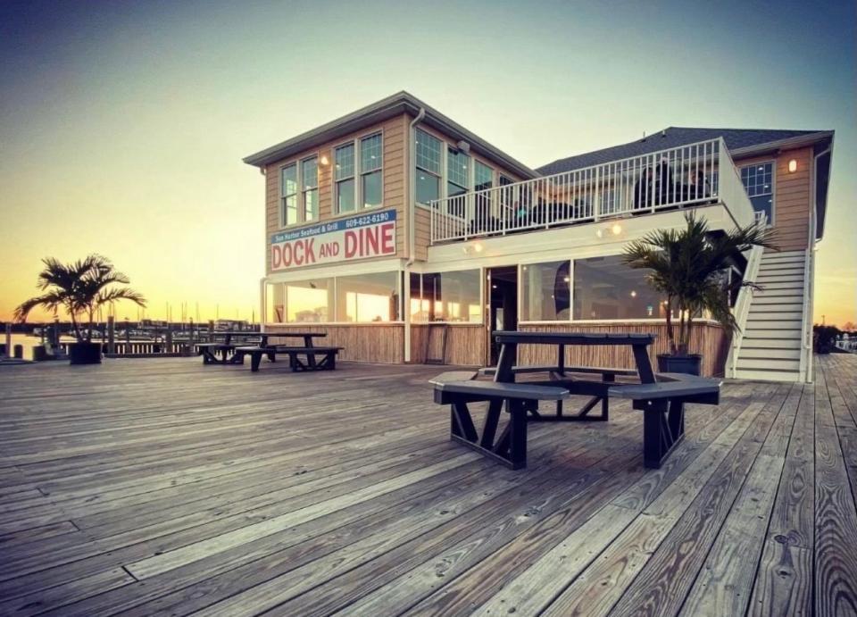 The deck and dock of Sunset Harbor Seafood and Grill in Barnegat.