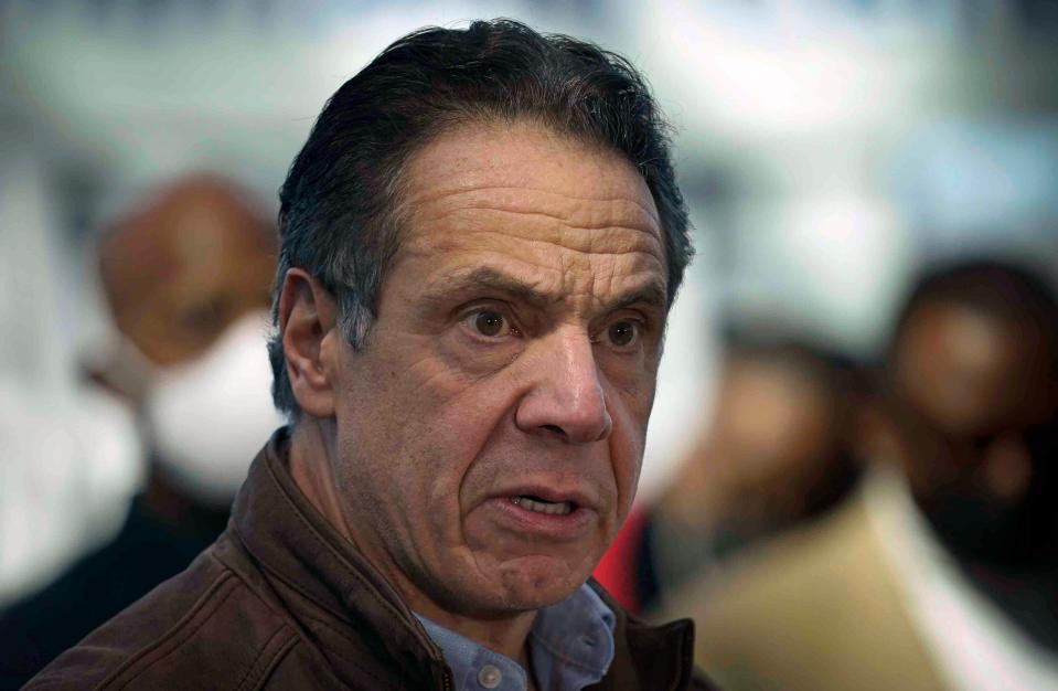 This Monday, March 8, 2021, file photo shows New York Gov. Andrew Cuomo speaking at a vaccination site in New York. A lawyer for Gov. Andrew Cuomo said Thursday that she reported a groping allegation made against him to local police after the woman involved declined to press charges herself.