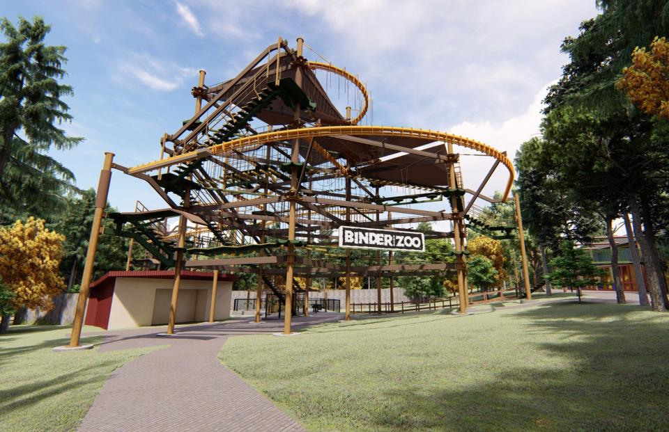 Rendering of the Charles and Lynn Zhang SkyLark Ridge high ropes attraction at Binder Park Zoo in Battle Creek, Michigan, expected to open summer 2022.