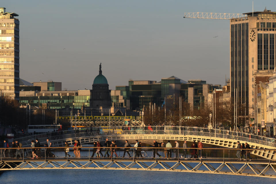 A view of Dublin during a sunset on March 28th. On Thursday, March 28, 2019, in Dublin, Ireland. (Photo by Artur Widak/NurPhoto via Getty Images)