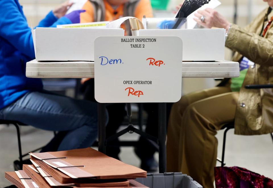 Ballots are processed by bipartisan election workers at the Clark County Election Department on Nov. 10, 2022, in North Las Vegas, Nev. <a href="https://www.gettyimages.com/detail/news-photo/ballots-are-processed-by-bipartisan-election-workers-at-the-news-photo/1440614449?phrase=midterm%20elections%202022&adppopup=true" rel="nofollow noopener" target="_blank" data-ylk="slk:Mario Tama/Getty Images;elm:context_link;itc:0;sec:content-canvas" class="link ">Mario Tama/Getty Images</a>