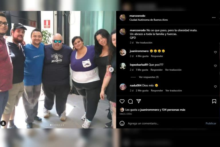 Hernán murió a los 47 años y en las redes le dejaron cientos de mensajes de cariño (Captura Instagram @marcosrodo)