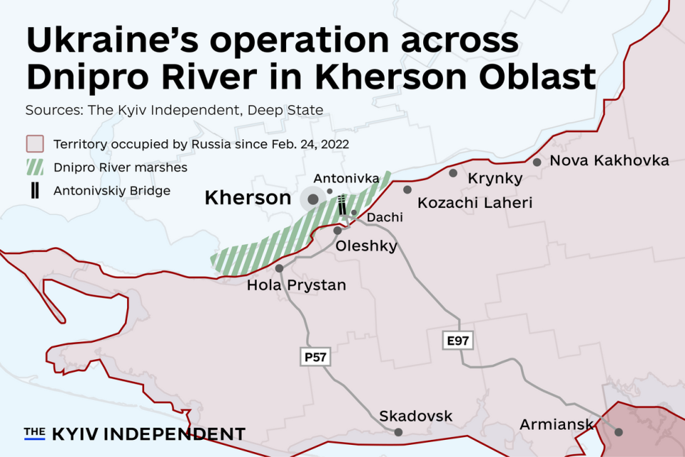 A map showing the front-line situation in Kherson Oblast as of December. (Lisa Kukharska)