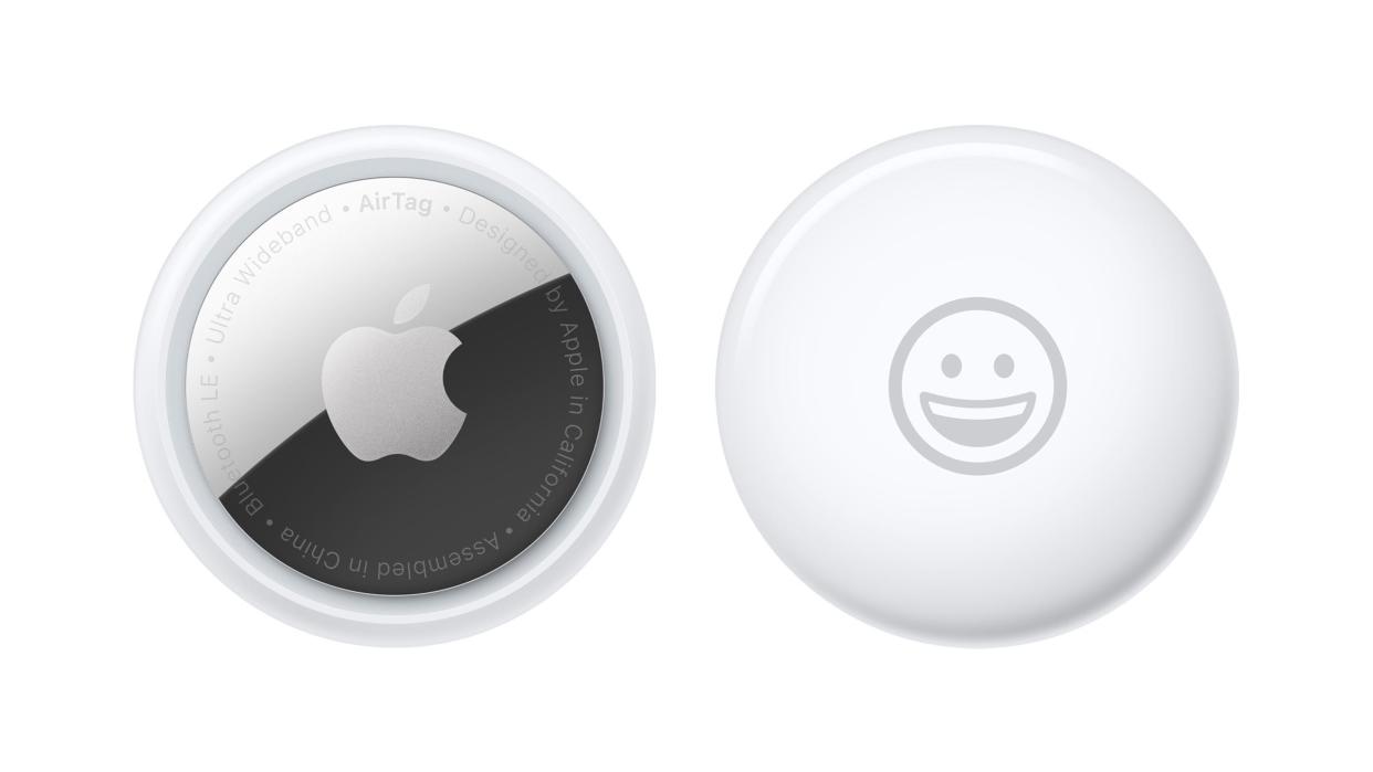 From left: The back and front of Apple's AirTag.