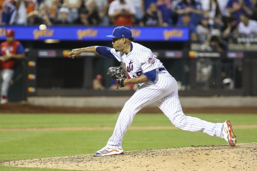New York Mets relief pitcher Edwin Diaz (39) pitches in the ninth inning against the Philadelphia Phillies at Citi Field.