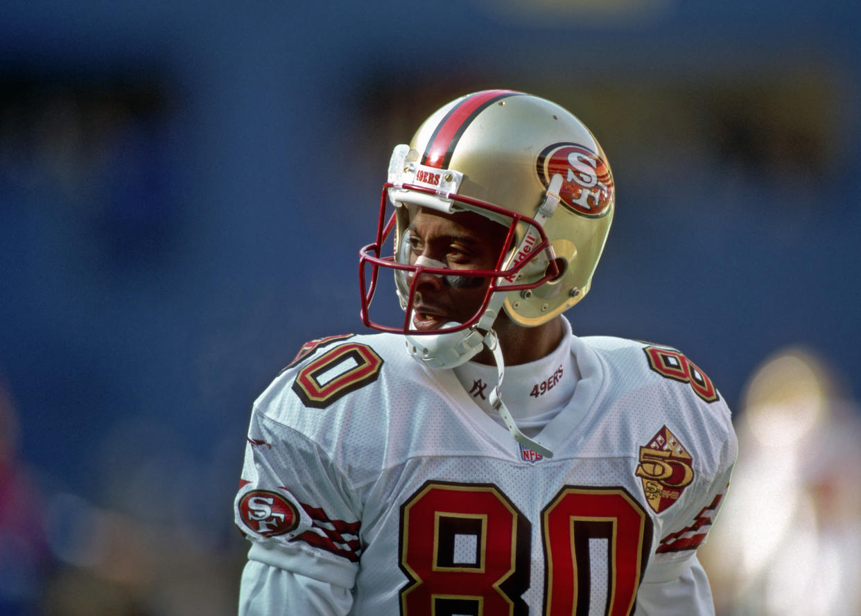 Jerry Rice during a game in December 1996. (George Gojkovich/Getty Images)