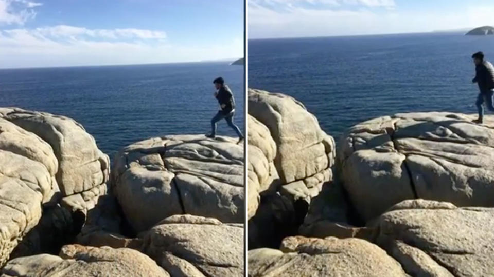 A tourist’s final moments before he slipped and plunged to his death off a cliff has been captured on camera. Photo: 7 News