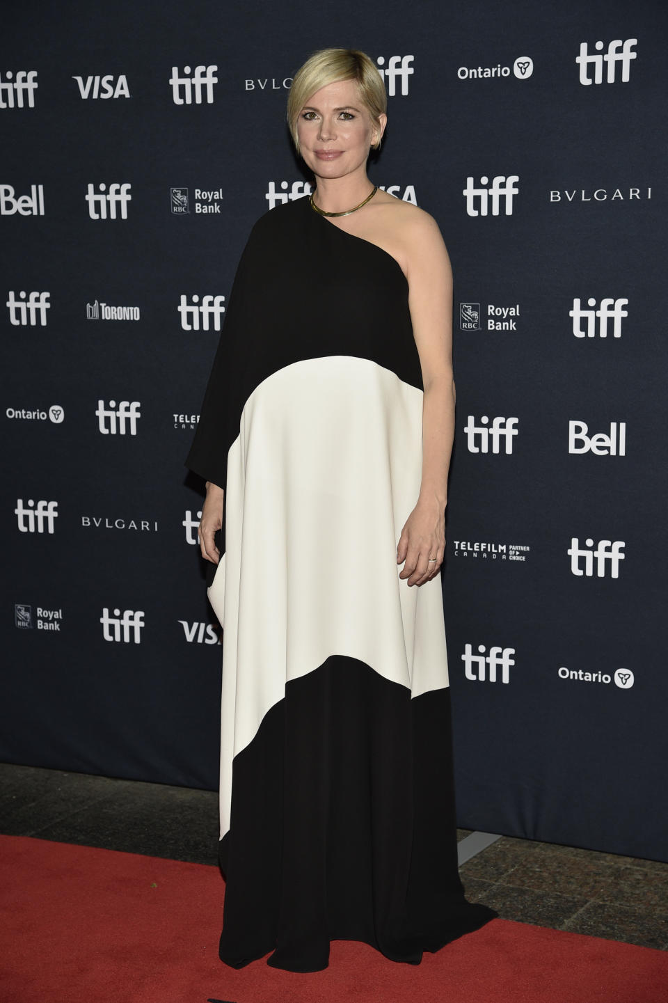 Michelle Williams attends the premiere of "The Fabelmans" at the Princess of Wales Theatre during the Toronto International Film Festival, Saturday, Sept. 10, 2022, in Toronto. (Photo by Evan Agostini/Invision/AP)