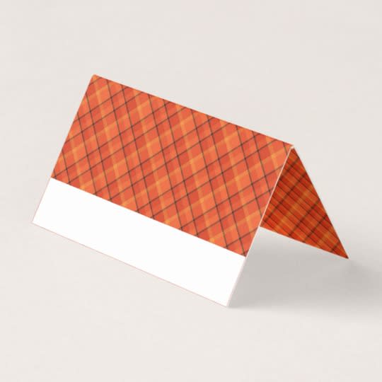 2) Dark Orange Plaid Thanksgiving Place Card