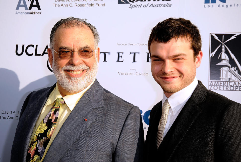 WESTWOOD, LOS ANGELES, CA - JUNE 04:  Director Francis Ford Coppola and Alden Ehrenreich arrive at the Premiere of  