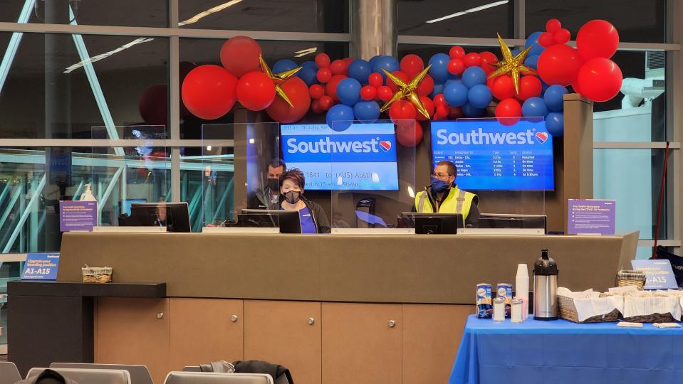 Southwest employees start to call for boarding for the nonstop maiden flight from Amarillo to Austin in March 2022. The city of Amarillo said the airline announced it is offering a nonstop flight to Houston seasonally on Sundays, starting in October.