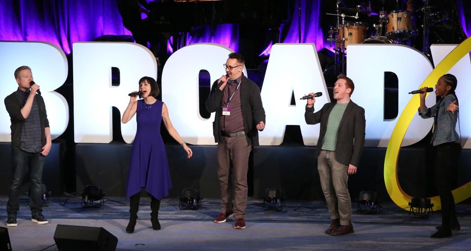 Anthony Rapp, Susan Egan, Ben Cameron, Ethan Slater, and Hailey Kilgore