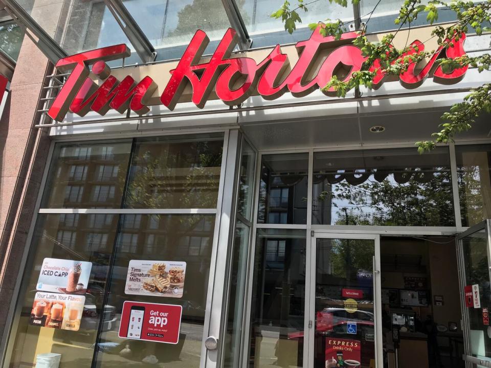 A Tim Hortons restaurant in downtown Vancouver where a homeless man named Ted was found dead at a table.