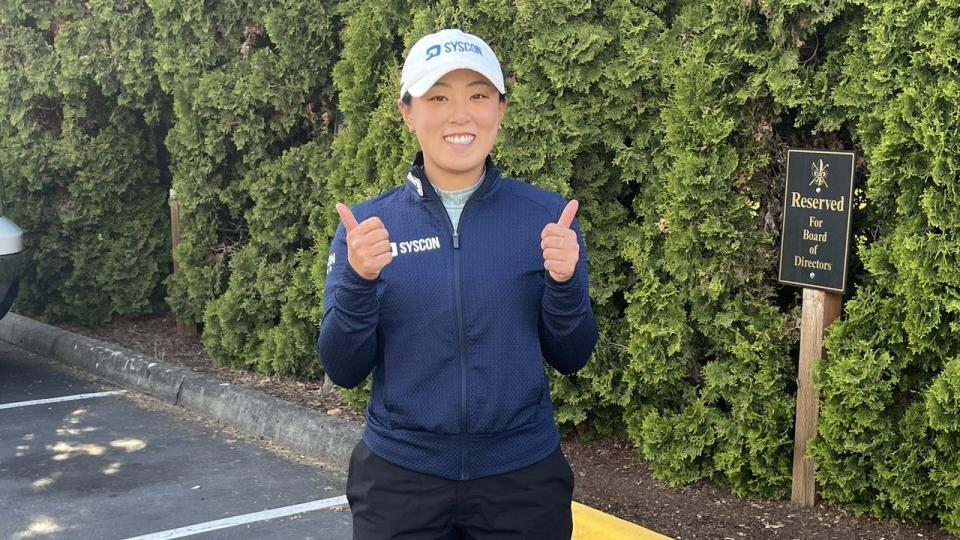 <div>Jiwon Jeon celebrates as she earned a spot in the U.S Women's Open by taking medalist honors in qualifying at Rainier Golf Country Club in Seattle, Wash. on April 30, 2024.</div> <strong>(Curtis Crabtree / FOX 13 Seattle)</strong>
