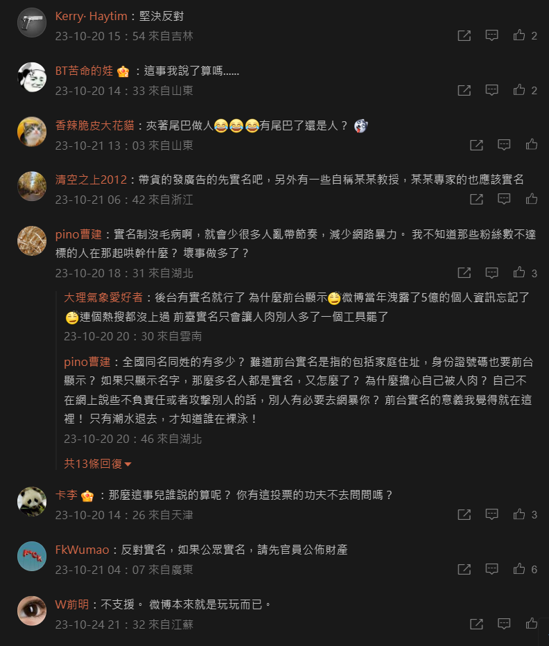 反對的人還是不少，多數認為沒必要。（圖源：微博）