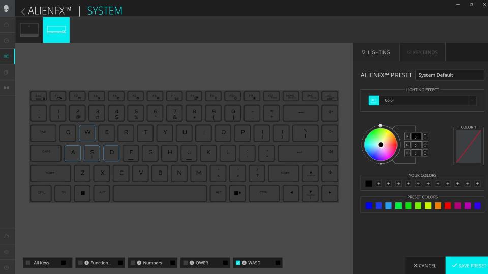 Alienware m16 R2 gaming laptop Command Center RGB keyboard lighting.