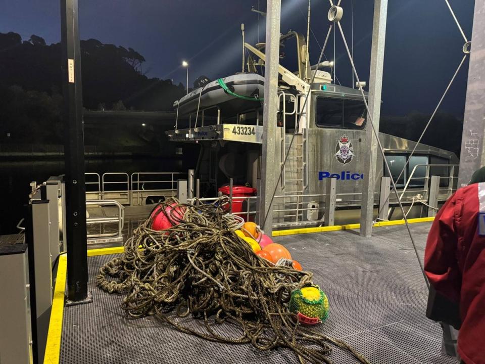 Rescuers cut 800kg of ropes and buoys from the whale (Victoria Police)