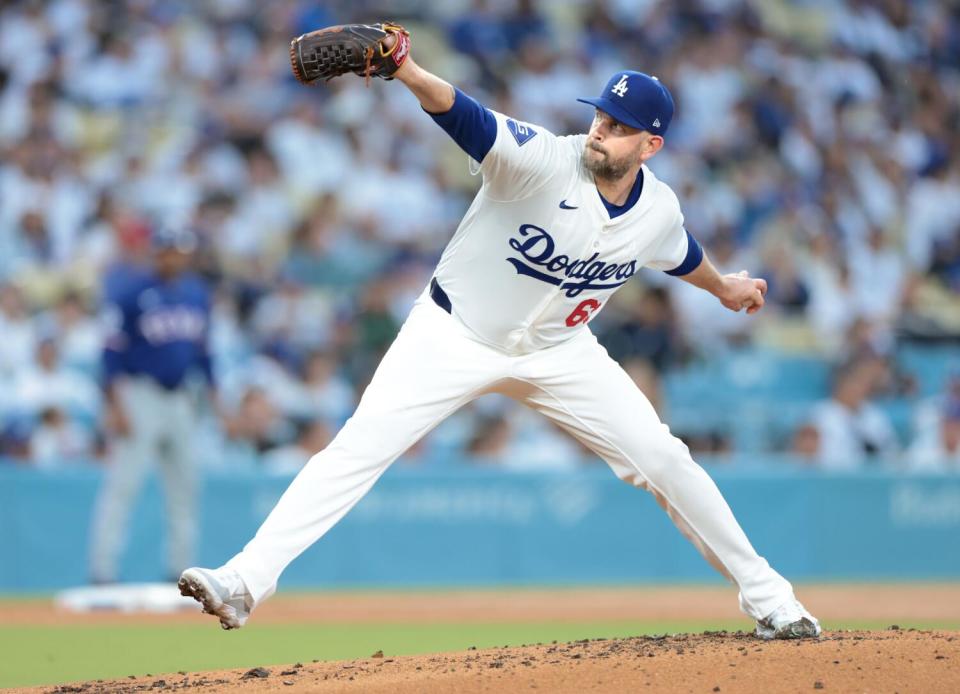 Dodgers pitcher James Paxton plays the Texas Rangers in June.