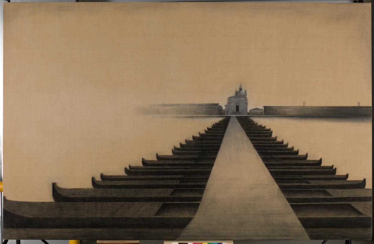 Eduard Angeli, "il redontore" (The Redentor), 2013, charcoal on burlap.