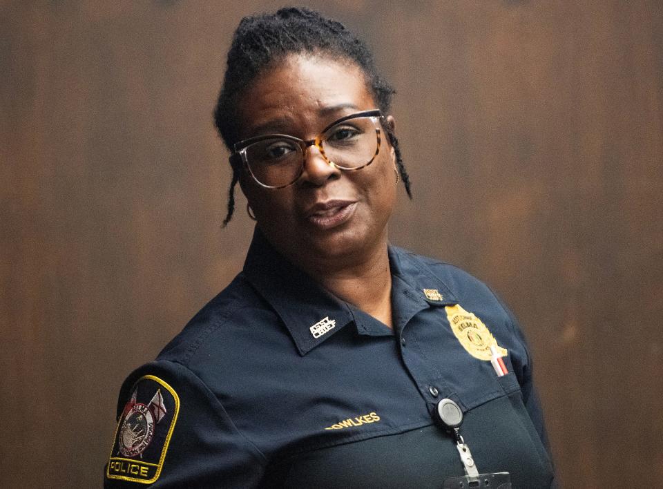 Selma Assistant Police Chief Natasha Fowlkes before a news conference in Selma, Ala., on Wednesday May 1, 2024.
