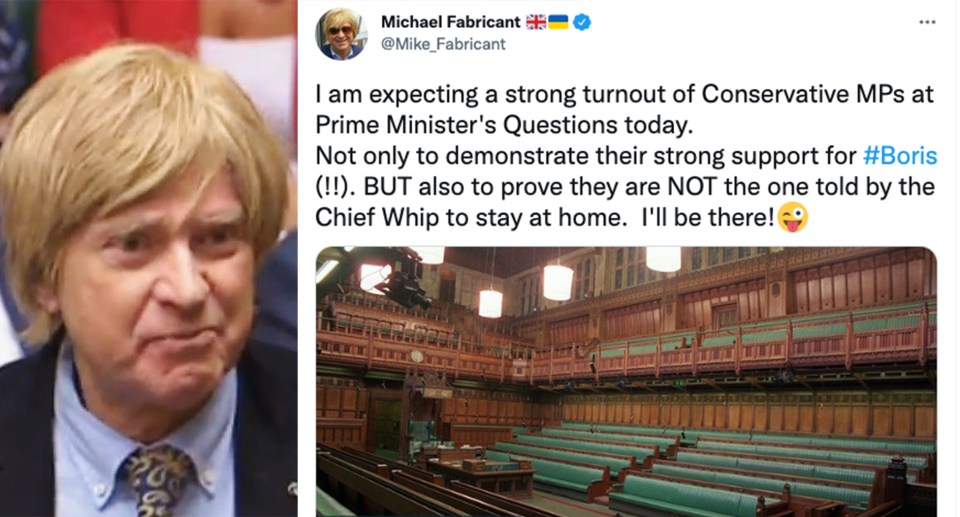 Michael Fabricant was accused of joking about allegations of rape against a Tory MP ahead of PMQs. (PA/Twitter) 