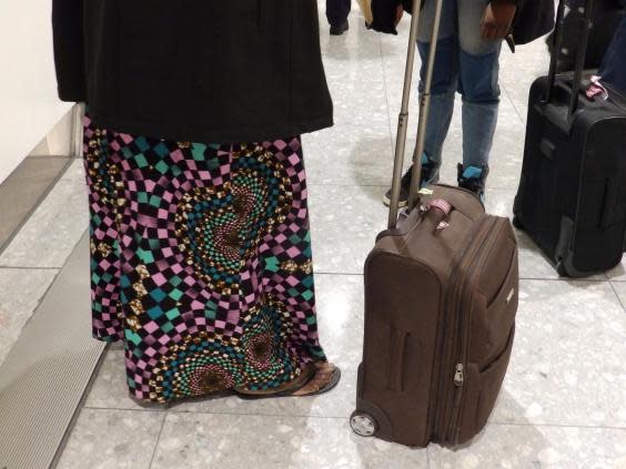 Passengers being spoken to during a previous Operation Limelight at Heathrow Airport on 11 January 2018 (Lizzie Dearden)