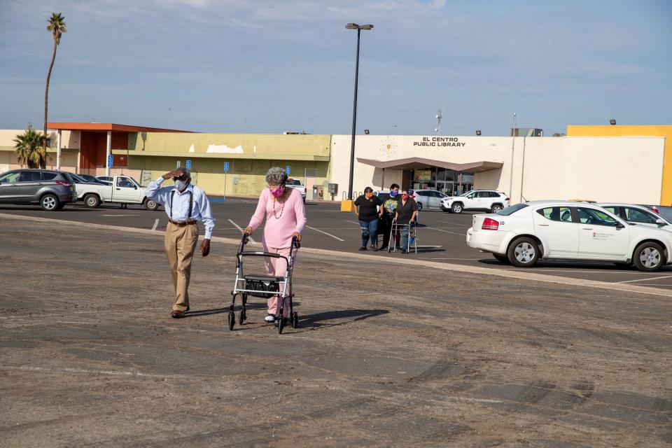 Former El Centro Mayor Sedalia Sanders and her husband Albert Sanders arrive for the groundbreaking ceremony for the new El Centro Public Library in El Centro, Calif., on July 8, 2021.