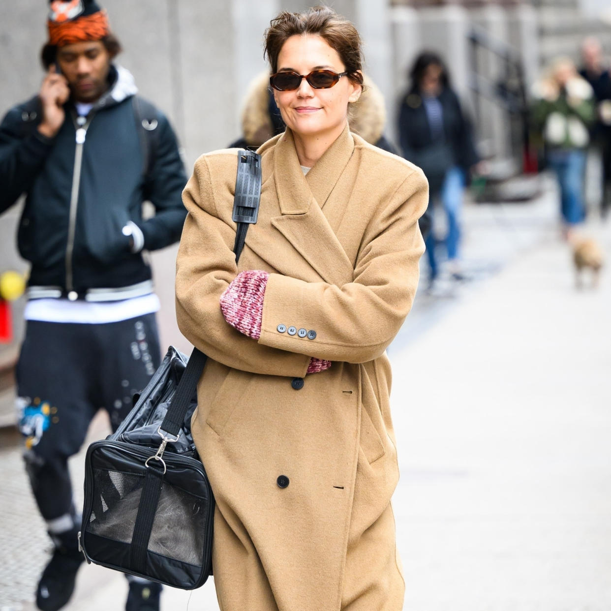  Katie Holmes wearing a camel coat in NYC. 