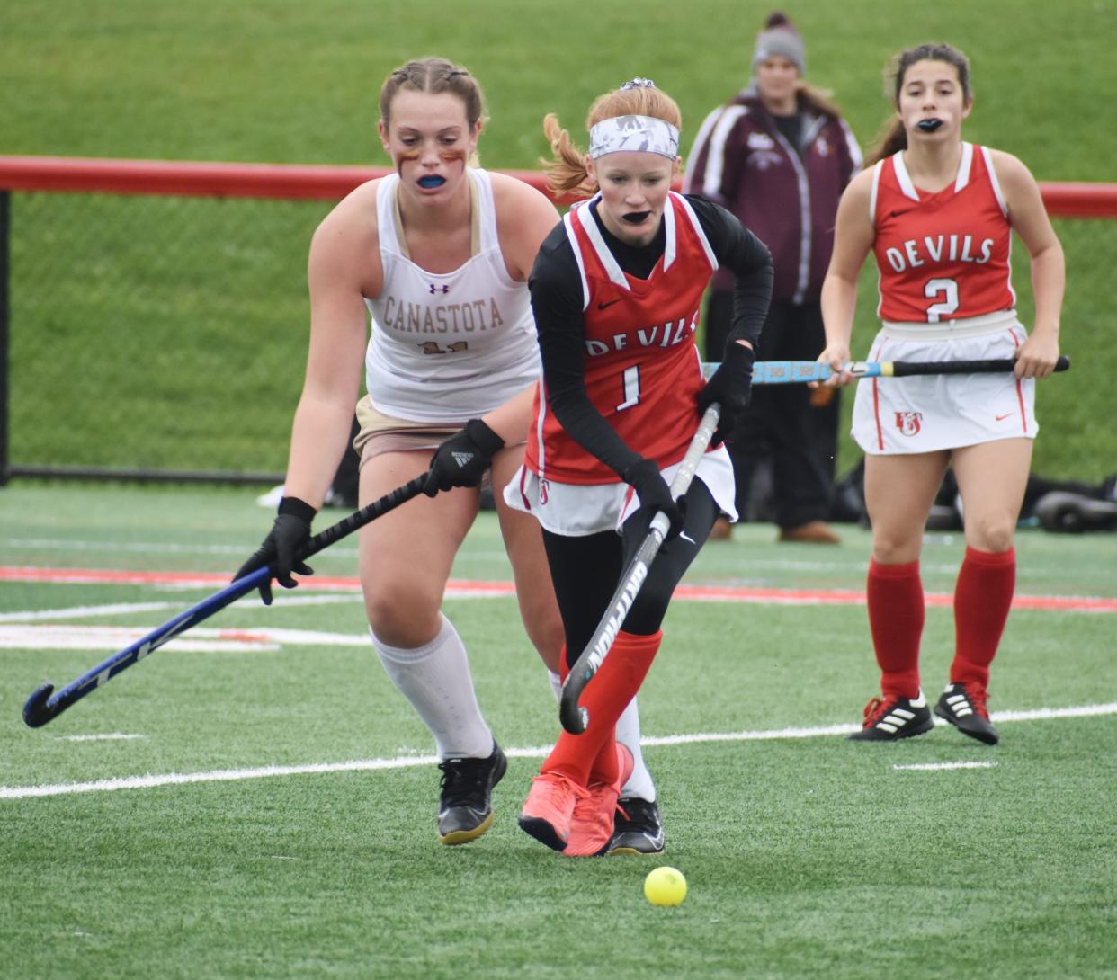 Vernon-Verona-Sherrill's Meredith Guertin tracks a ball against Canastota in the Section III Class C finals on Sunday, Oct. 31, 2021 in Vernon.