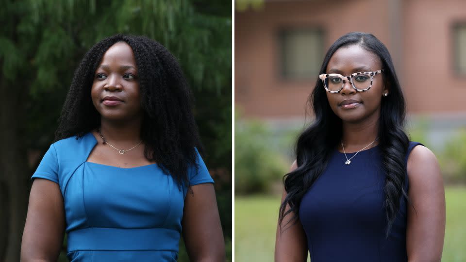 Olubukola Abiona, left, and Cynthia Ziwawo bonded over choosing to be doctors without the typical pressure some children face from their parents. - Austin Steele/CNN