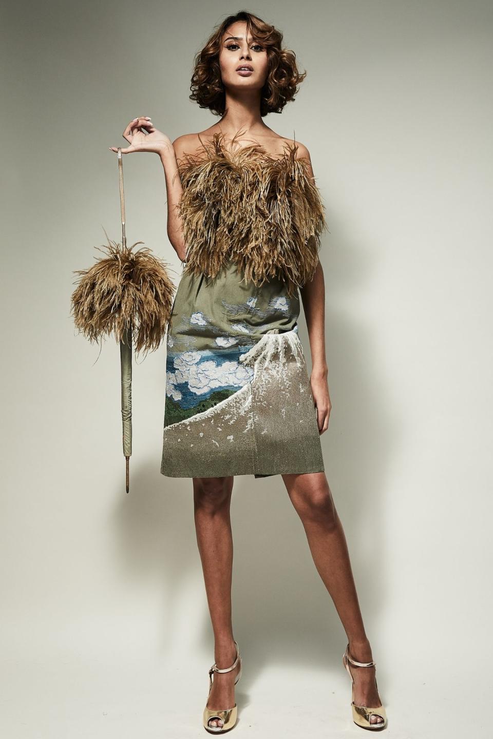 The upcycled “Mount Fuji” dress by French nonprofit Renaissance. - Credit: Laurence Laborie/c’Courtesy of Renaissance