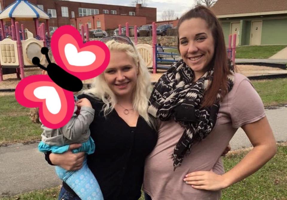 Pictured are Sandy Torrey, left, and Lauren Carver. The photo of Torrey's child is covered for privacy purposes, Carver said. Torrey was found dead Dec. 19 in a car outside an Arden gas station.